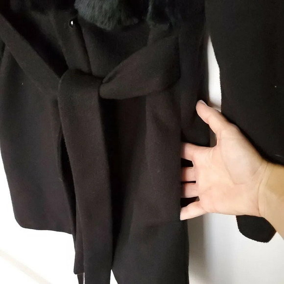 Back Stage Wool Coat Womens Size Small Black Faux Fur Made in Korea Snap Button - Picture 8 of 12